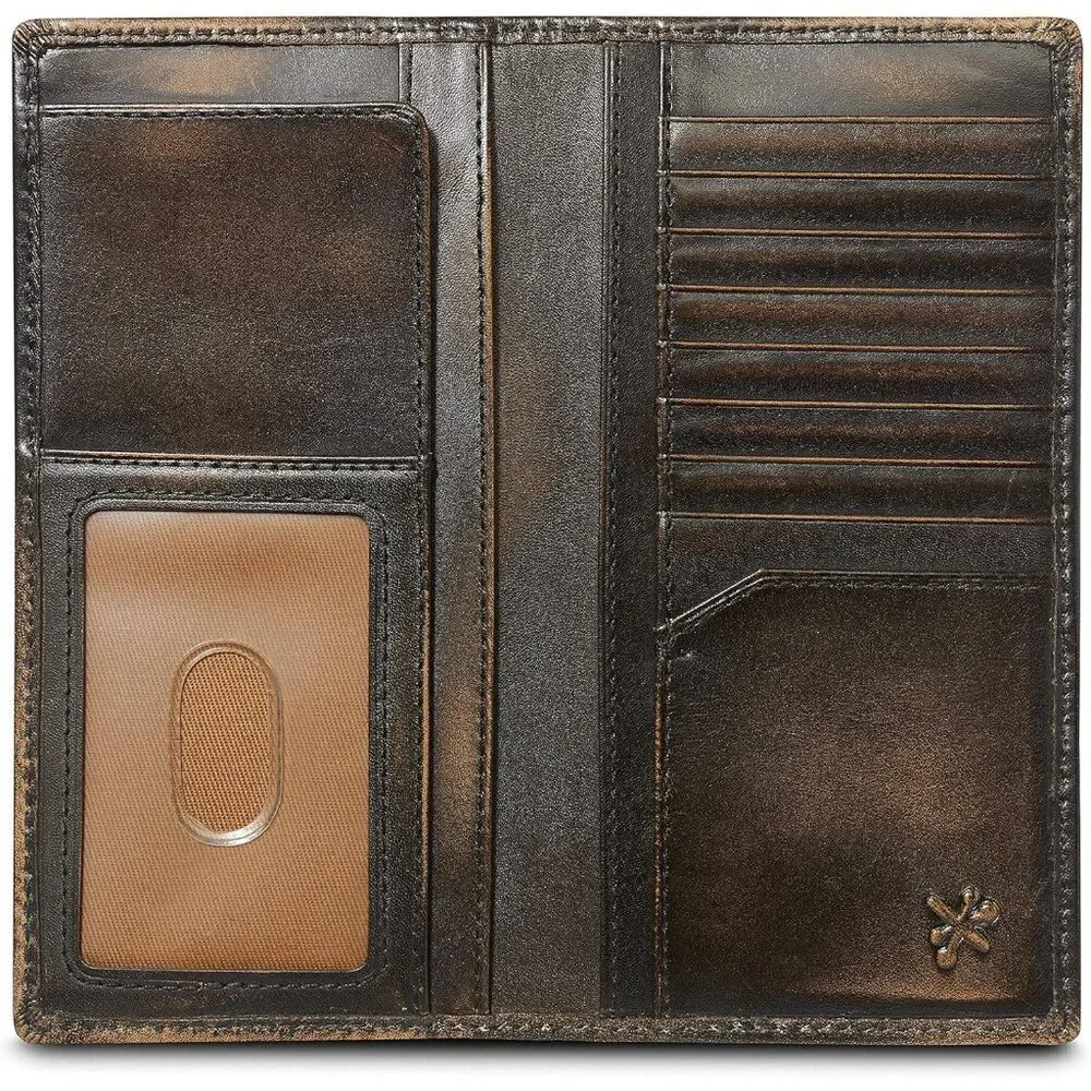 🆕Men Brown SKULL Long Wallet Hand Burnished Finish Grain Leather Bifold Wallet